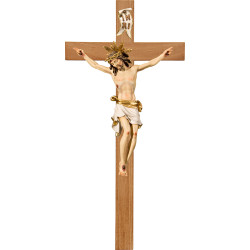 Cristo Pisa en cruz de roble simple ancha